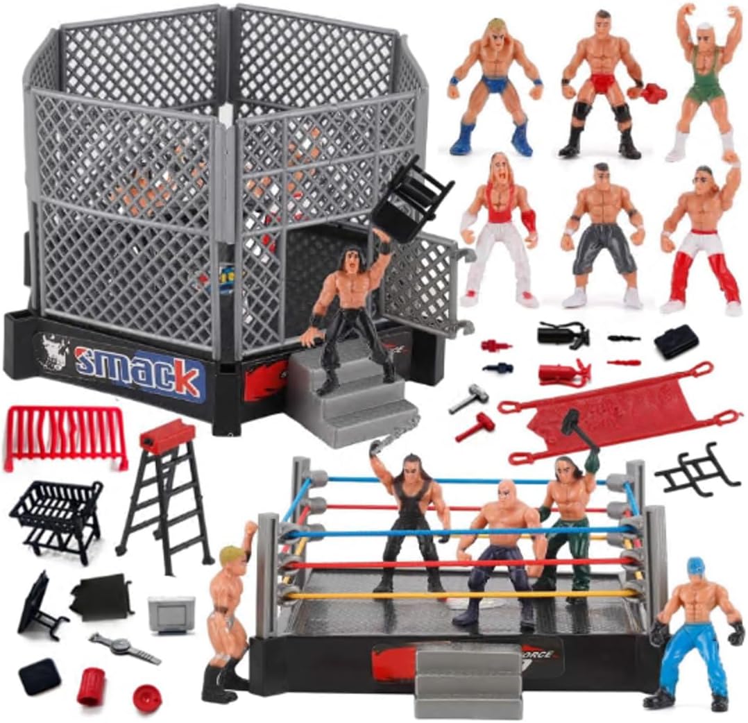 ToyVelt Wrestling Toys Playset with 32-Piece 2" - WWE Action Figures for Boys 8-12 Playset, Safe and Durable Toys, Comes with Wrestling Ring & Realistic Action Figures