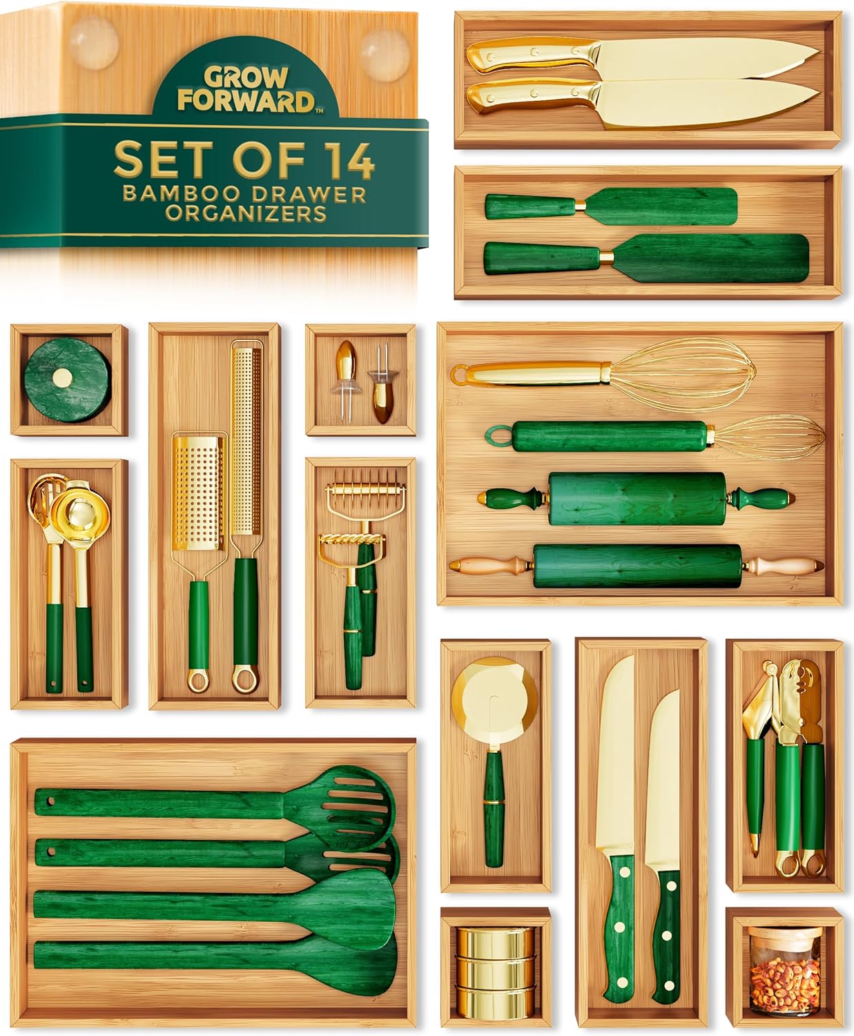 Bamboo Drawer Organizer Set